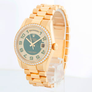 Rolex President Day-Date Men's Yellow Gold Watch Factory Diamonds 118348