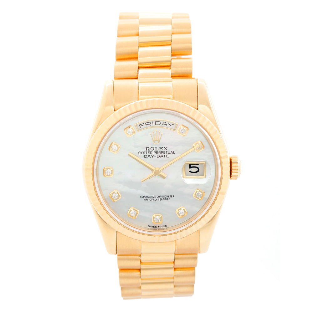 Rolex Day-Date President 18K Yellow Gold Mother of Pearl Dial Watch 118238