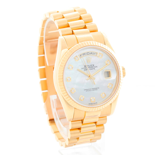 Rolex Day-Date President 18K Yellow Gold Mother of Pearl Dial Watch 118238