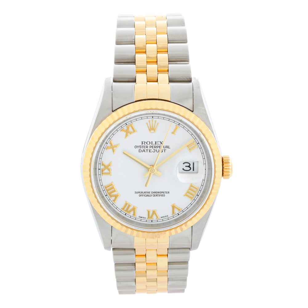 Men's 2-Tone Steel & Gold Rolex Datejust Watch 16233 White Dial