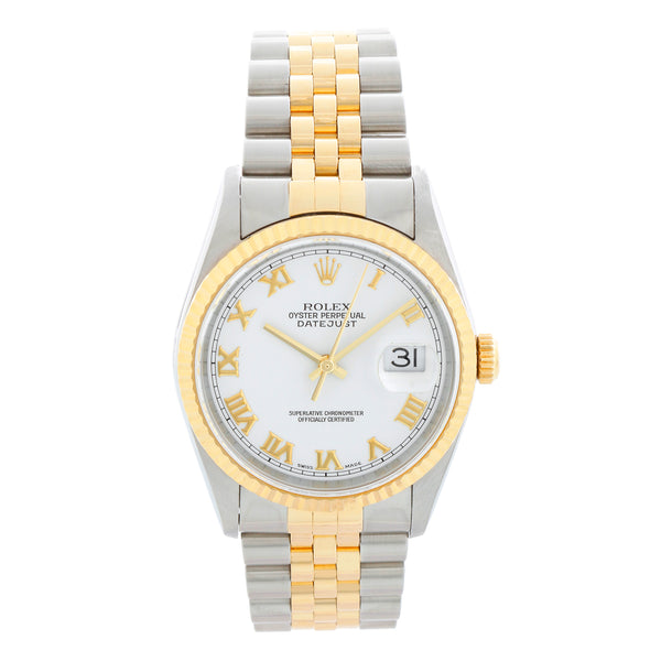 Men's 2-Tone Steel & Gold Rolex Datejust Watch 16233 White Dial