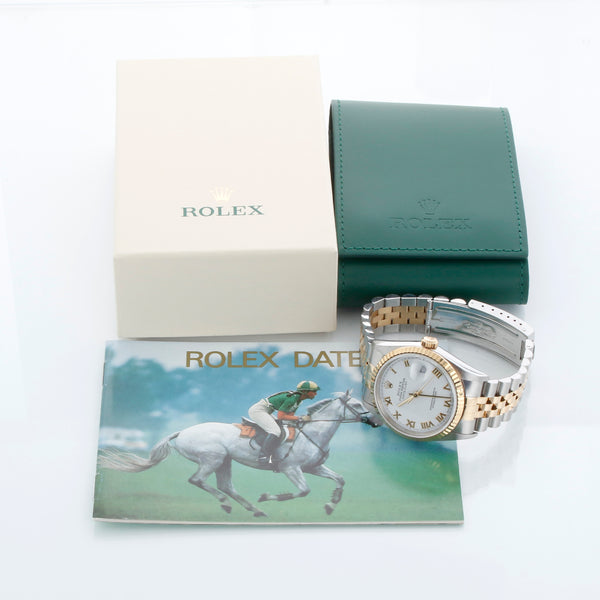 Men's 2-Tone Steel & Gold Rolex Datejust Watch 16233 White Dial