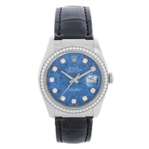 Rolex Datejust 18k White Gold Men's Watch on Leather Strap Band 116189