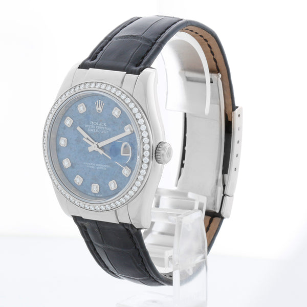 Rolex Datejust 18k White Gold Men's Watch on Leather Strap Band 116189
