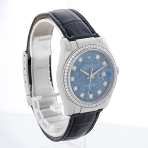 Rolex Datejust 18k White Gold Men's Watch on Leather Strap Band 116189