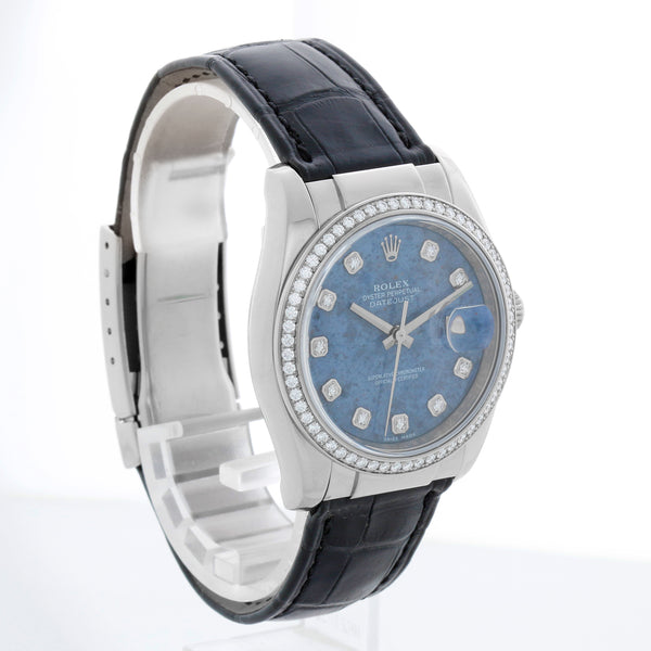Rolex Datejust 18k White Gold Men's Watch on Leather Strap Band 116189