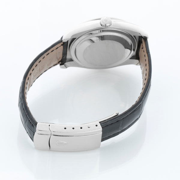 Rolex Datejust 18k White Gold Men's Watch on Leather Strap Band 116189