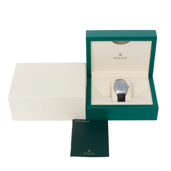 Rolex Datejust 18k White Gold Men's Watch on Leather Strap Band 116189