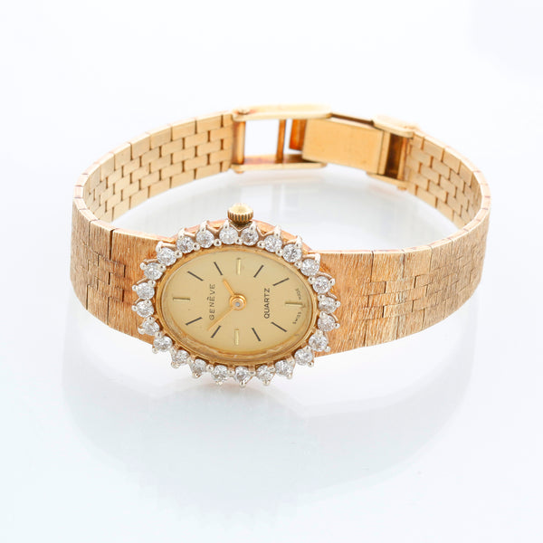 Ladies 14k Gold Geneve Diamond Dress Watch