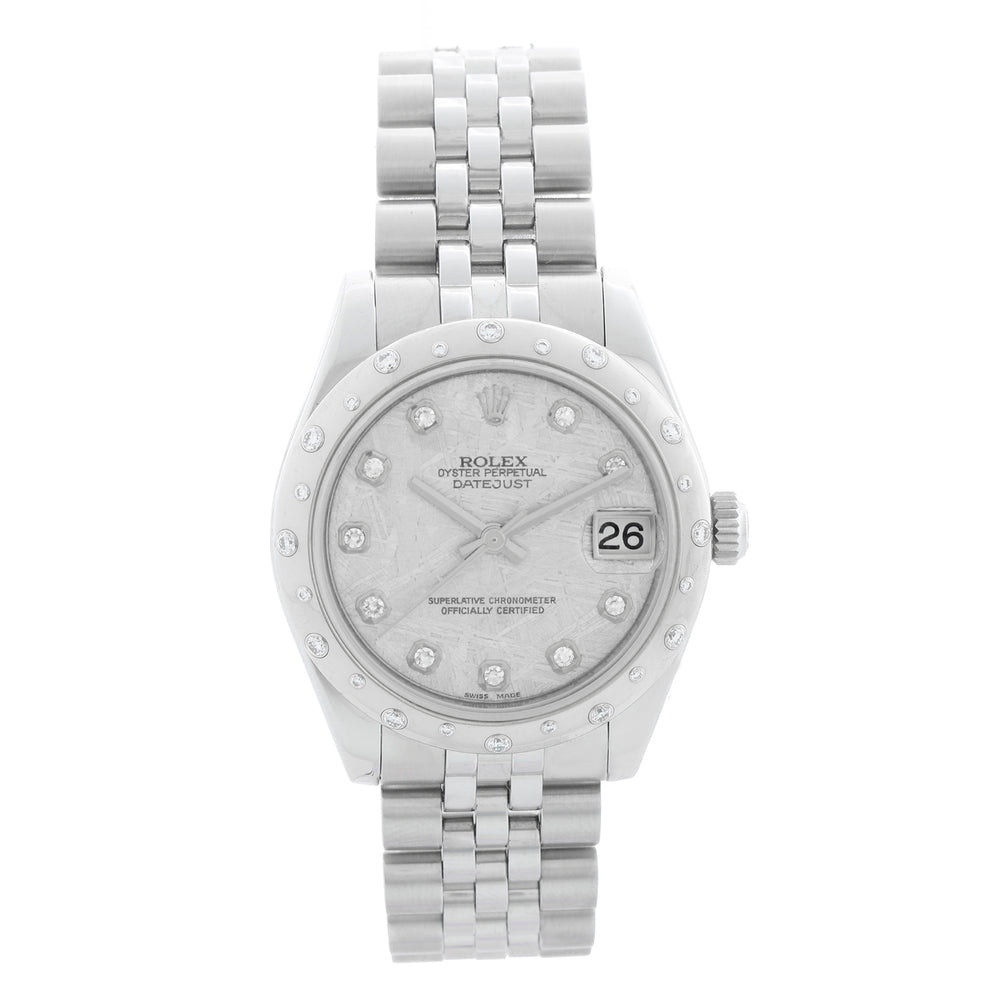 Rolex Datejust Midsize Ladies Steel Watch Silver Diamond Dial 178344