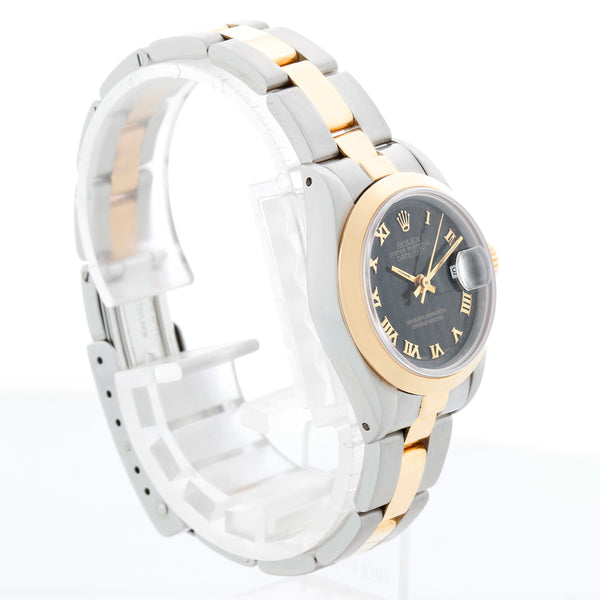 Rolex 2-Tone Datejust Watch 69173 Black Gold Roman Dial