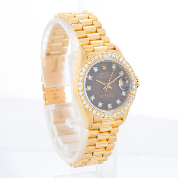 Ladies Rolex President 18k Gold Diamond Watch 69138