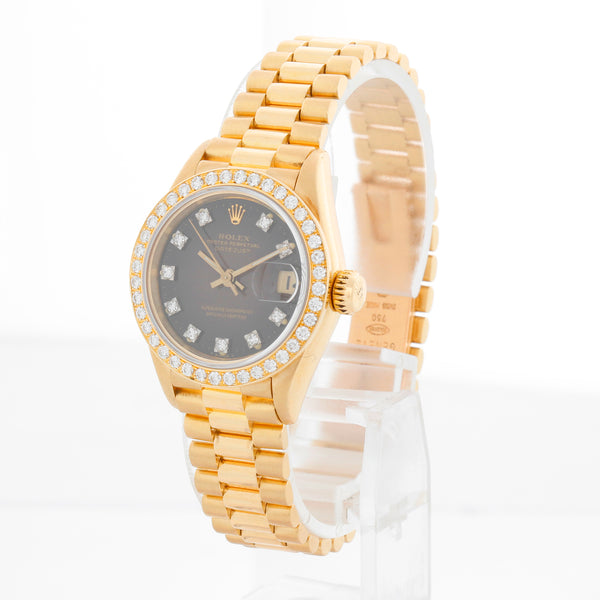 Ladies Rolex President 18k Gold Diamond Watch 69138