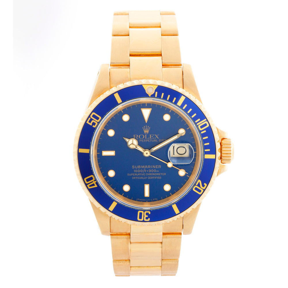 Rolex Submariner 18k Gold Men's Watch 16618 Blue Dial