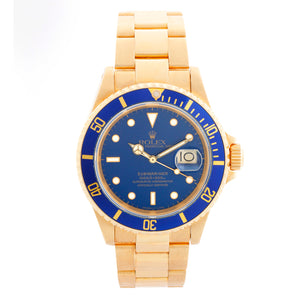 Rolex Submariner 18k Gold Men's Watch 16618 Blue Dial
