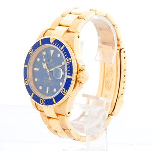Rolex Submariner 18k Gold Men's Watch 16618 Blue Dial