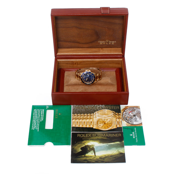 Rolex Submariner 18k Gold Men's Watch 16618 Blue Dial