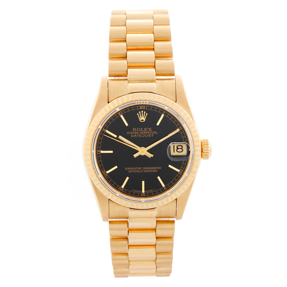 Rolex Midsize President 18K Yellow Gold  Black Dial Watch 68278
