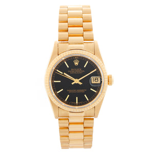 Rolex Midsize President 18K Yellow Gold  Black Dial Watch 68278
