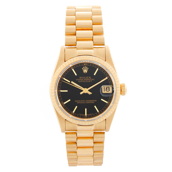 Rolex Midsize President 18K Yellow Gold  Black Dial Watch 68278