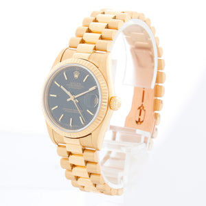 Rolex Midsize President 18K Yellow Gold  Black Dial Watch 68278