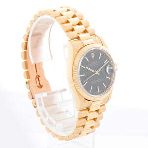 Rolex Midsize President 18K Yellow Gold  Black Dial Watch 68278