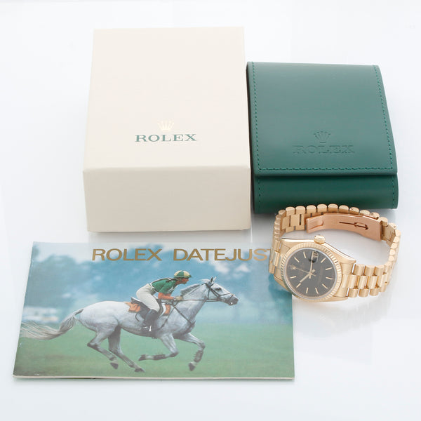 Rolex Midsize President 18K Yellow Gold  Black Dial Watch 68278