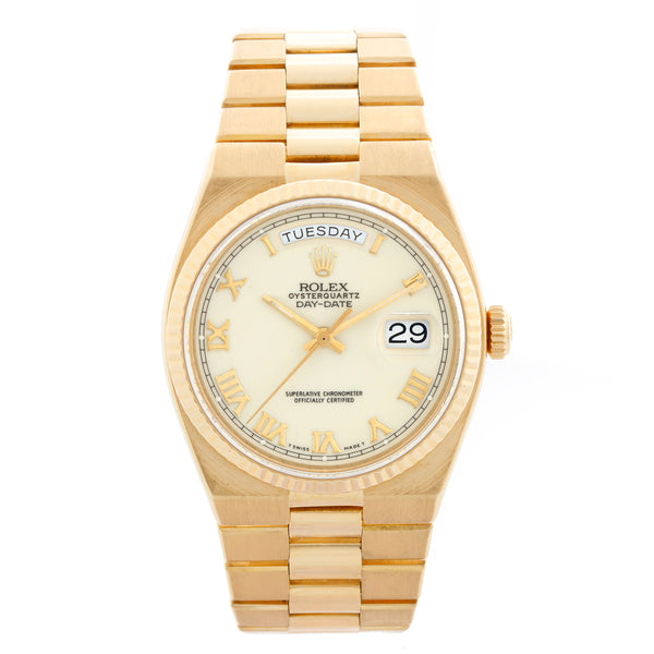 Rolex Oysterquartz President Day-Date Men's Cream Dial 18k Gold Watch 19018