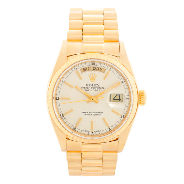 Rolex President Day-Date Men's 18k Yellow Gold Watch 18038 Silver Dial
