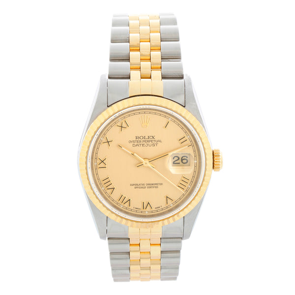 Men's 2-Tone Steel & Gold Rolex Datejust Watch 16233 Champagne Dial
