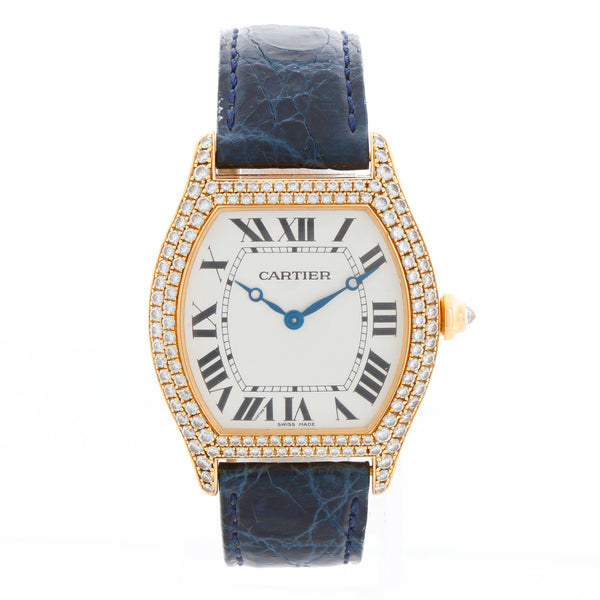 Cartier Tortue Large Ladies Yellow Gold Factory Diamond Case Ref 2496