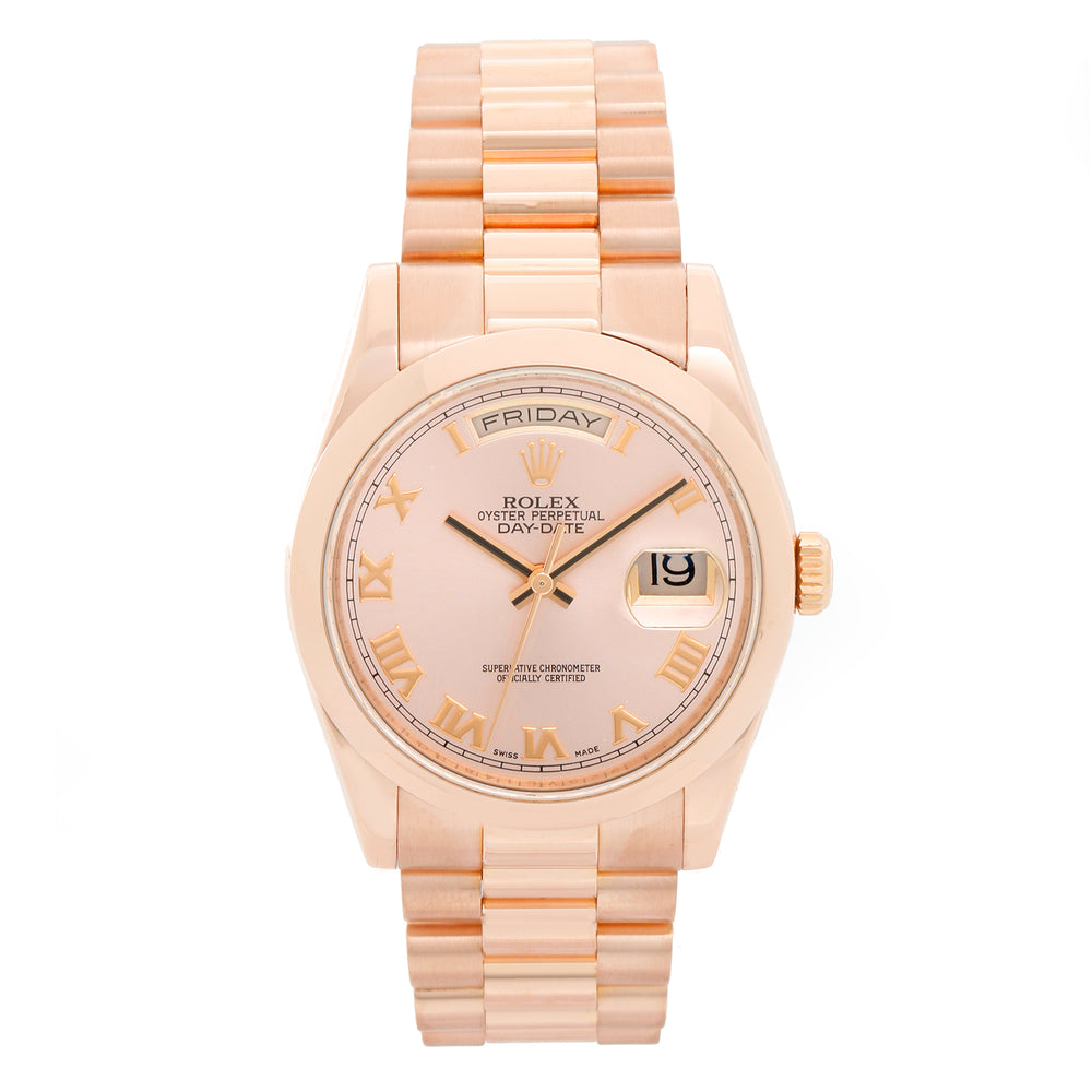 Rolex President Day-Date Men's 18k Rose Gold Watch Roman Dial 118205