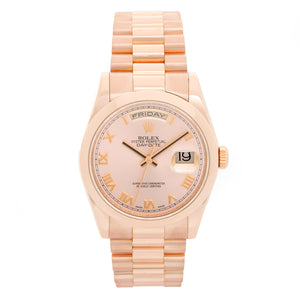 Rolex President Day-Date Men's 18k Rose Gold Watch Roman Dial 118205