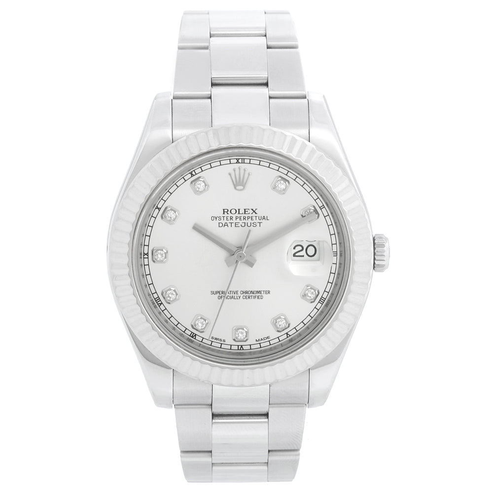 Rolex Datejust II Men's Watch 116334 Silver Diamond Dial