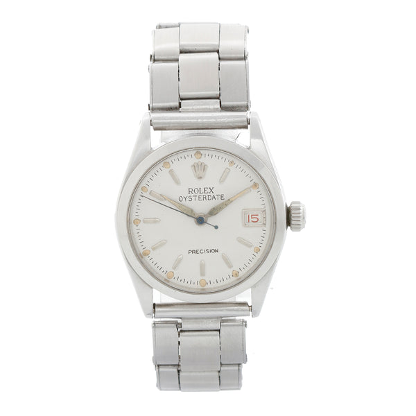 Vintage Rolex Oysterdate Precision Stainless Steel Midsize Watch Ref 6266
