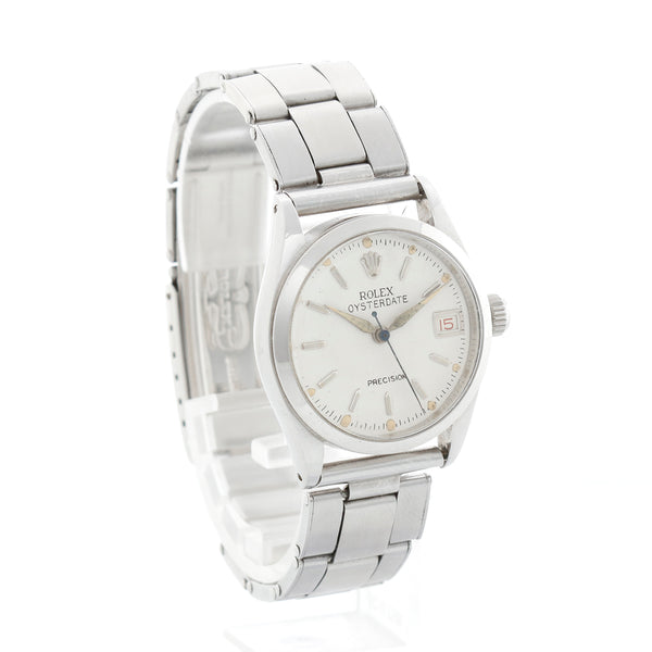 Vintage Rolex Oysterdate Precision Stainless Steel Midsize Watch Ref 6266