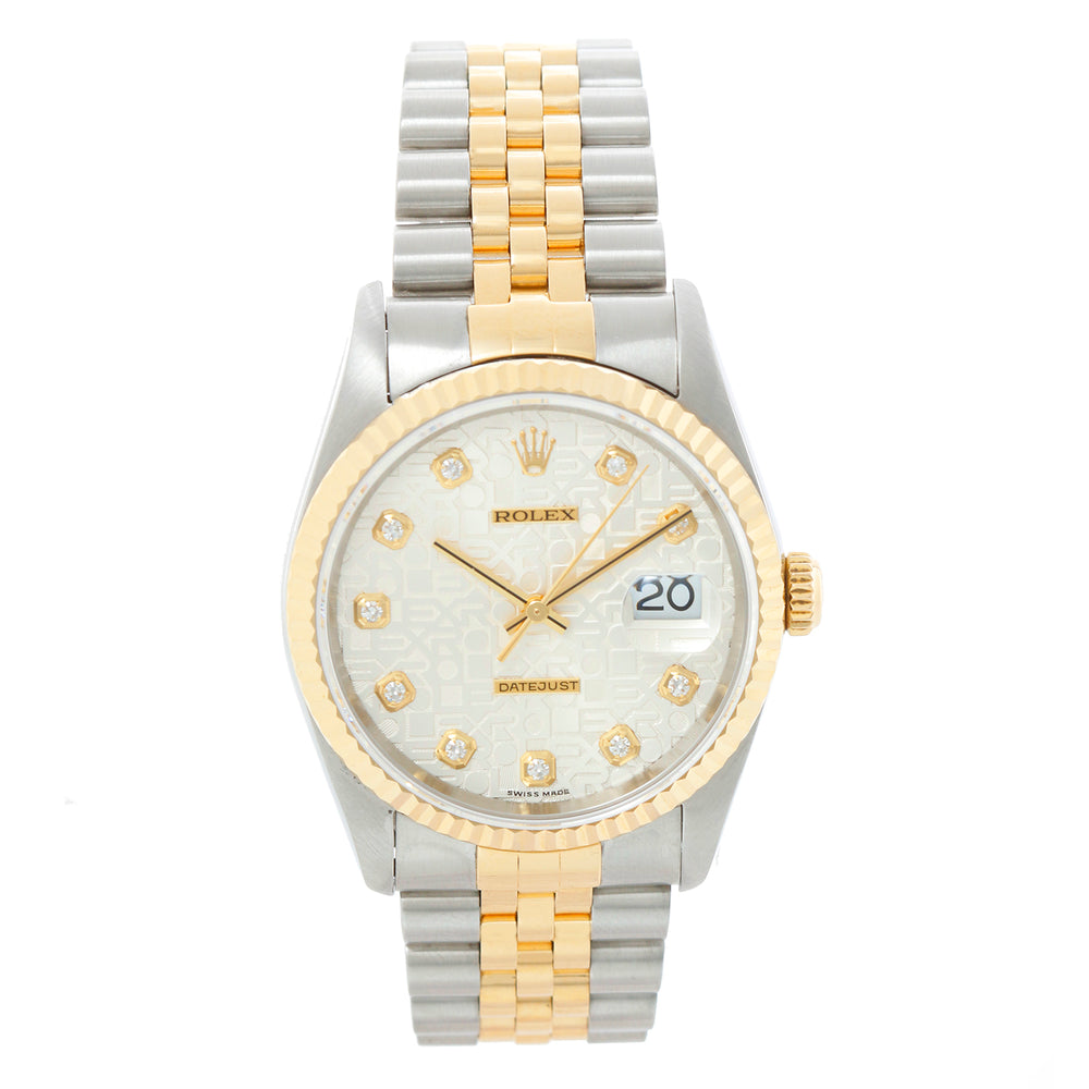 Rolex Datejust Steel Gold Men's Watch 16233 Silver Jubilee Diamond Dial