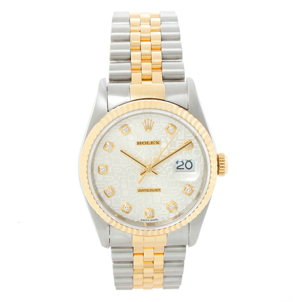 Rolex Datejust Steel Gold Men's Watch 16233 Silver Jubilee Diamond Dial