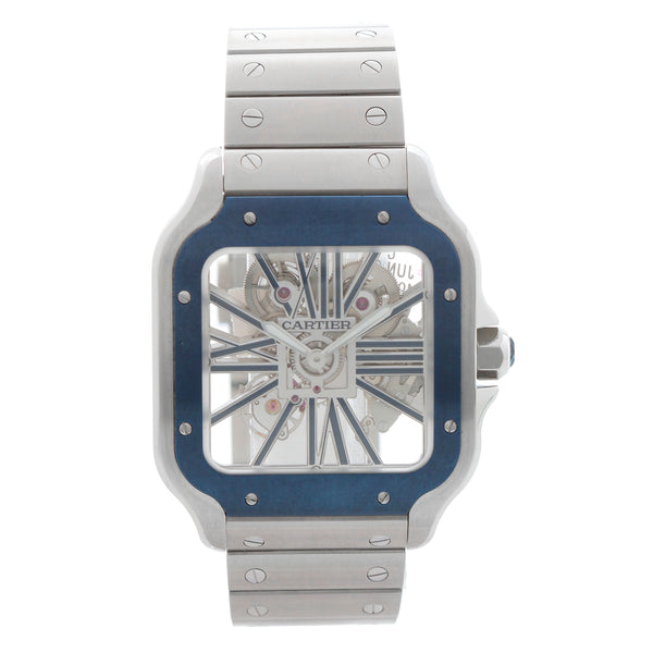 Cartier Santos de Cartier Blue Skeleton Stainless Steel Watch WHSA0026 4109
