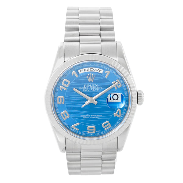 Rolex Day-Date President 18K White Gold Wave Dial Watch 118239