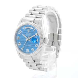Rolex Day-Date President 18K White Gold Wave Dial Watch 118239
