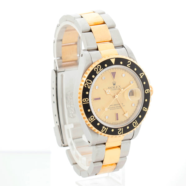 Rolex GMT - Master II Champagne Serti Diamond Ruby 16713 – Image 2