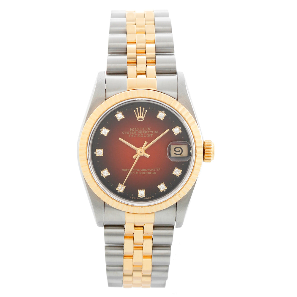 Rolex Datejust Midsize 2-Tone Watch Red Vignette Dial 68273