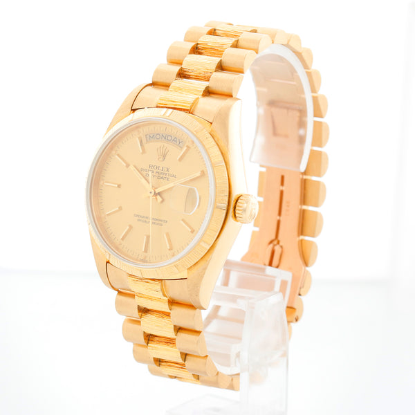 Rolex Day-Date Bark President 18K Yellow Gold Champagne Dial Watch 18078