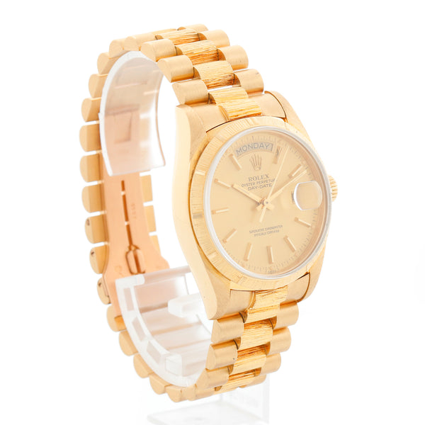 Rolex Day-Date Bark President 18K Yellow Gold Champagne Dial Watch 18078