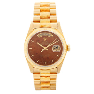 Rolex Day-Date Bark President 18K Yellow Gold Burwood Dial Watch 18078