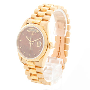 Rolex Day-Date Bark President 18K Yellow Gold Burwood Dial Watch 18078
