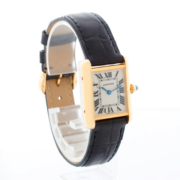 Cartier Tank 18k Yellow Gold Ladies Watch on Leather Band W1529856