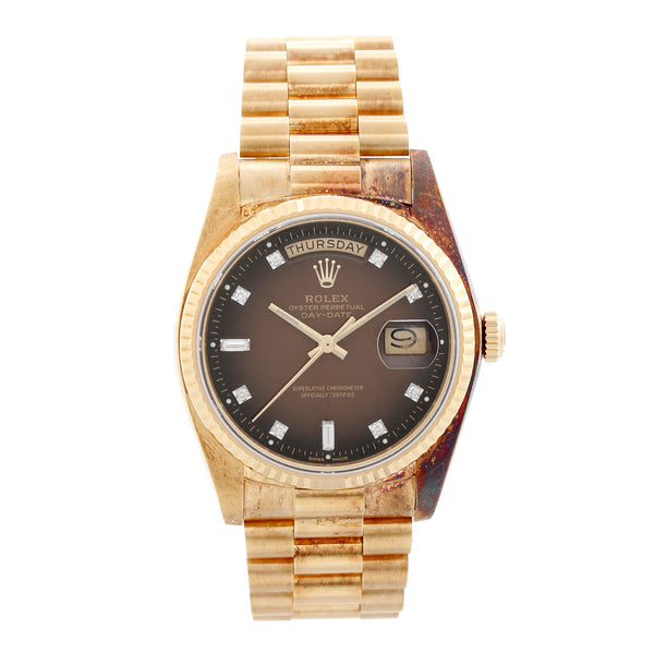 Rolex Day-Date President 18K Yellow Gold Brown Vignette Diamond Dial Watch 18038
