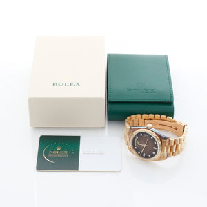 Rolex Day-Date President 18K Yellow Gold Brown Vignette Diamond Dial Watch 18038